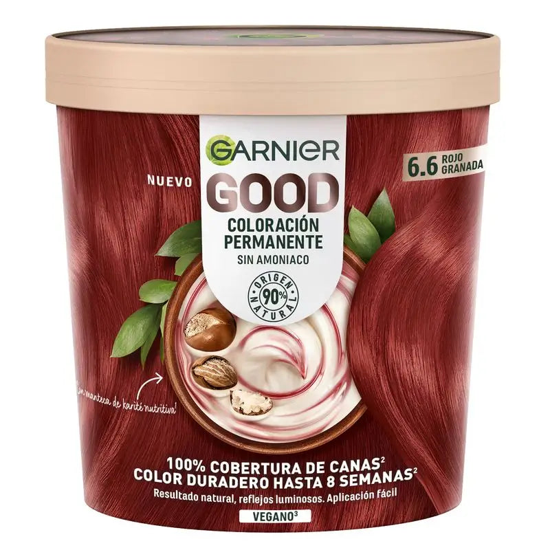 Garnier Good Permanent Colouring Ammonia Free, 90% Natural Origin Shade 6.6 Pomegranate Red.