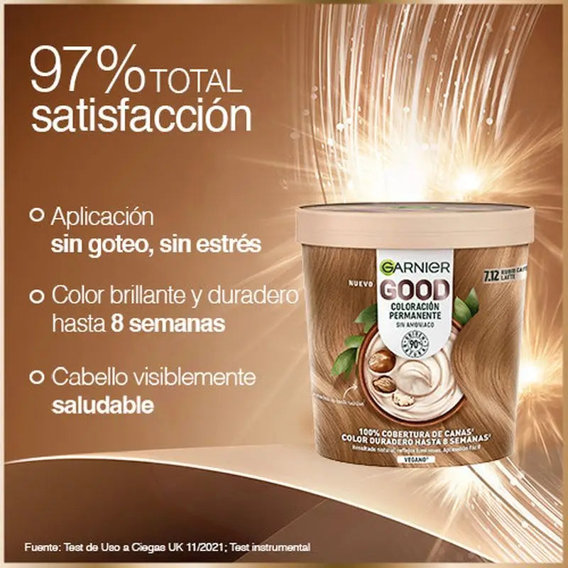 Garnier Good Permanent Colouring Ammonia Free, 90% Natural Origin Shade 7.12 Café Latte Blonde.