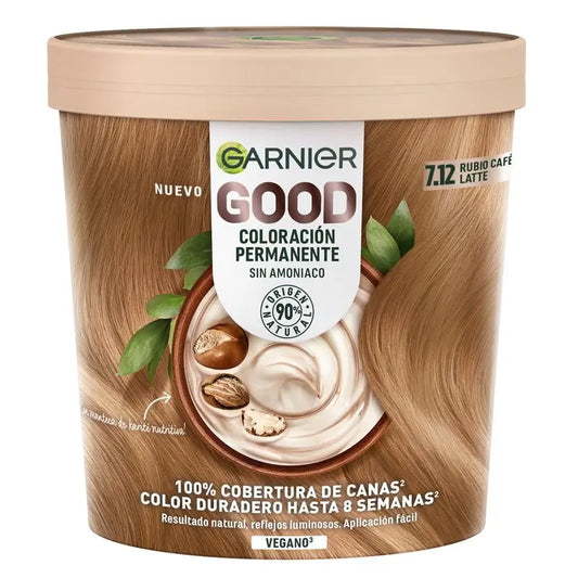 Garnier Good Permanent Colouring Ammonia Free, 90% Natural Origin Shade 7.12 Café Latte Blonde.