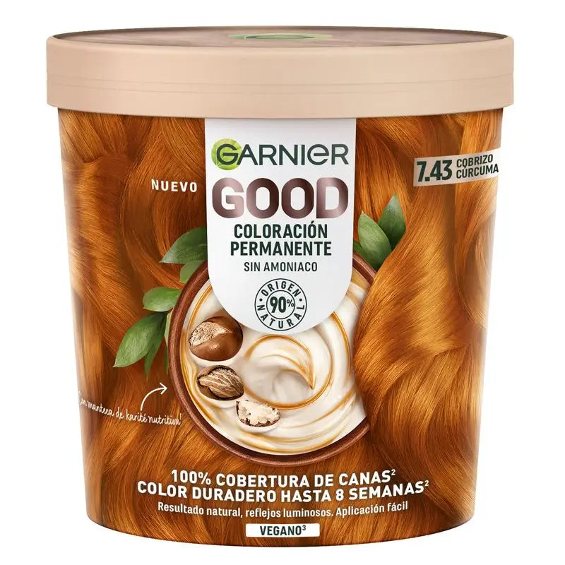 Garnier Good Permanent Colouring Ammonia Free, 90% Natural Origin Shade 7.43 Turmeric Copper.