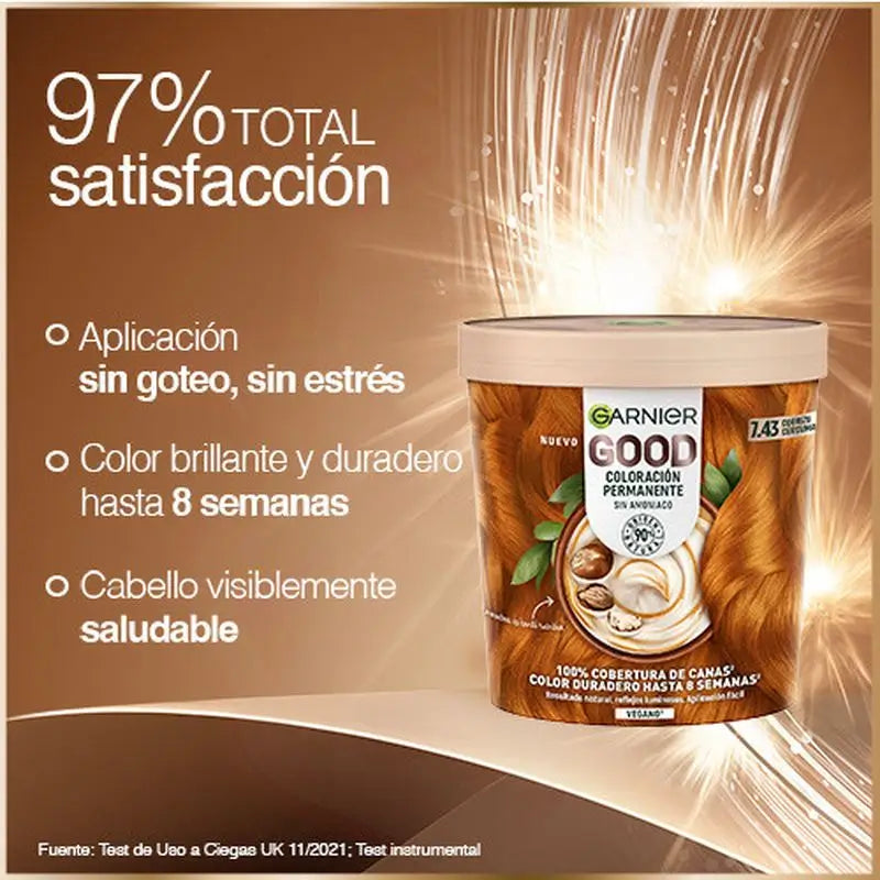 Garnier Good Permanent Colouring Ammonia Free, 90% Natural Origin Shade 7.43 Turmeric Copper.