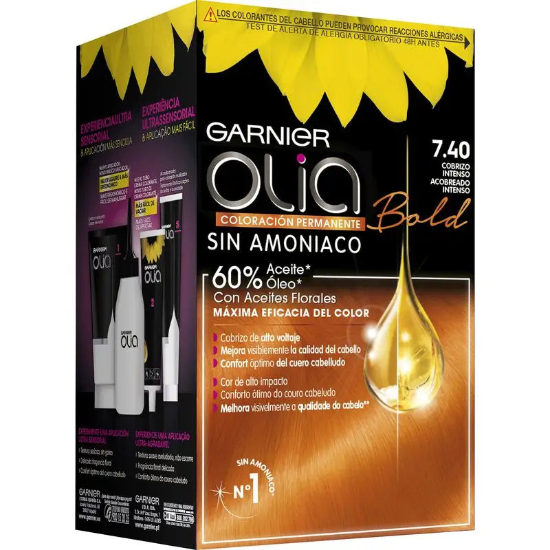 Garnier Olia Permanent Colouring Ammonia Free, Pleasant Smelling With Natural Floral Oils - Bold Intense Copper 7.40