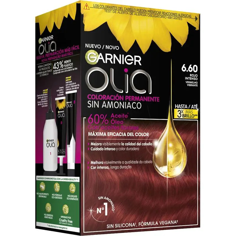 Garnier Olia Permanent Colouring Ammonia Free, Pleasant Smelling With Natural Floral Oils - Bold Deep Red 6.60