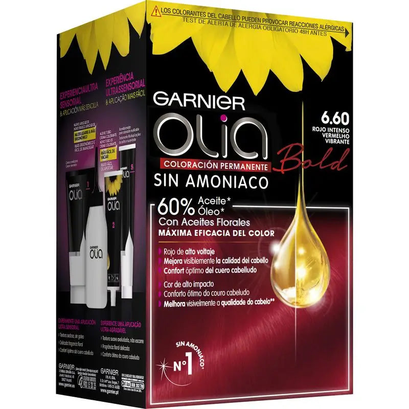 Garnier Olia Permanent Colouring Ammonia Free, Pleasant Smelling With Natural Floral Oils - Bold Deep Red 6.60