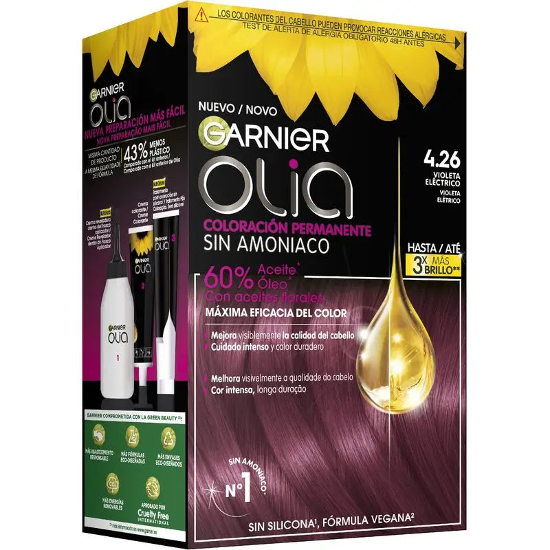 Garnier Olia Permanent Colouring Ammonia Free, Pleasant Smelling With Natural Floral Oils - Bold Violet Electric 4.26