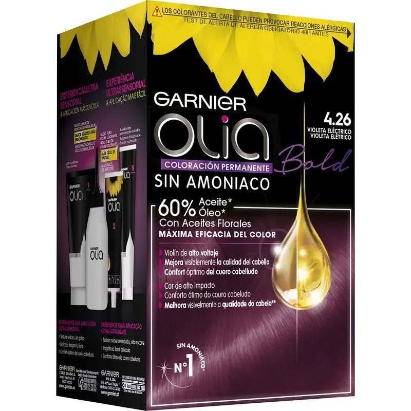 Garnier Olia Permanent Colouring Ammonia Free, Pleasant Smelling With Natural Floral Oils - Bold Violet Electric 4.26