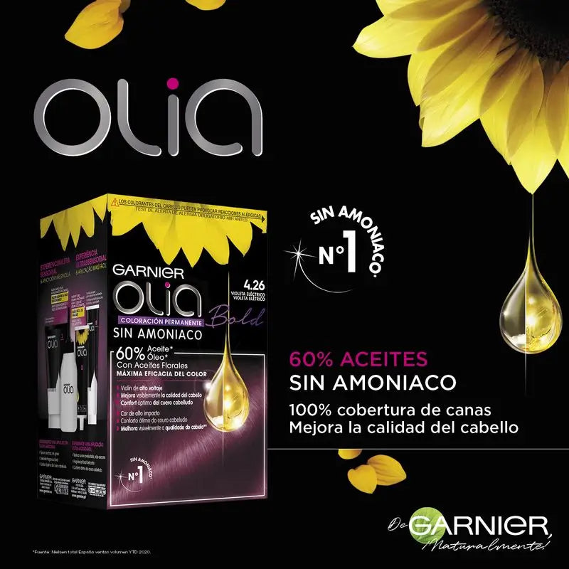 Garnier Olia Permanent Colouring Ammonia Free, Pleasant Smelling With Natural Floral Oils - Bold Violet Electric 4.26