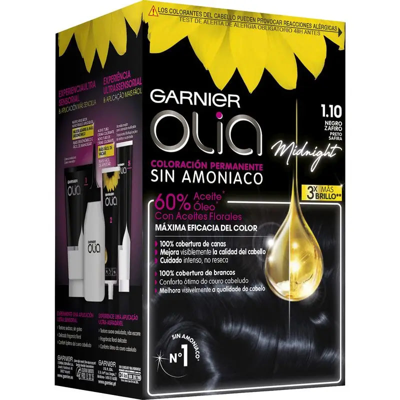 Garnier Olia Permanent Colouring Ammonia Free, Pleasant Smelling With Natural Floral Oils - Sapphire Black 1.1