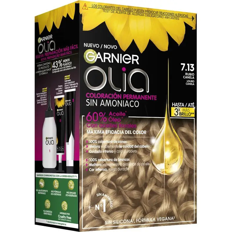 Garnier Olia Permanent Colouring Ammonia Free, Pleasant Smelling With Natural Floral Oils - Cinnamon Blonde 7.13