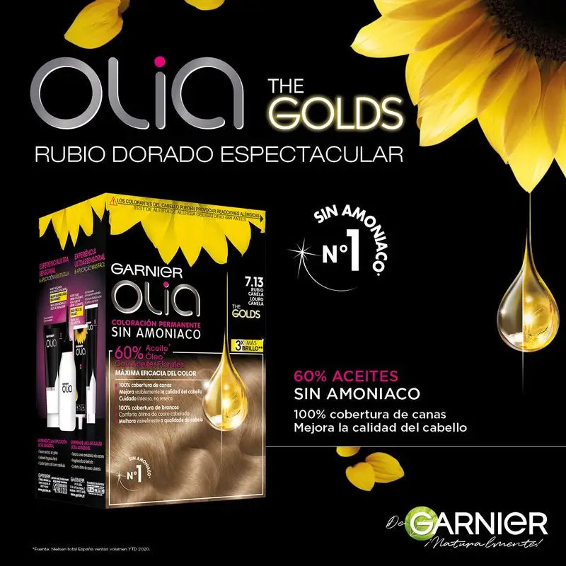 Garnier Olia Permanent Colouring Ammonia Free, Pleasant Smelling With Natural Floral Oils - Cinnamon Blonde 7.13