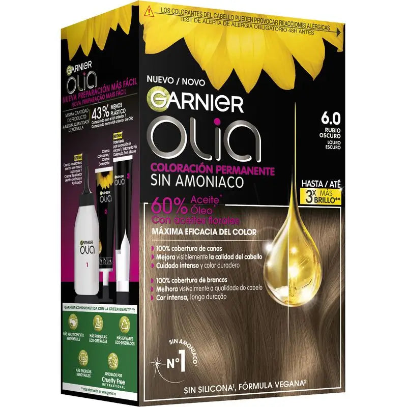 Garnier Olia Permanent Colouring Ammonia Free, Pleasant Smelling With Natural Floral Oils - Dark Blonde 6.0