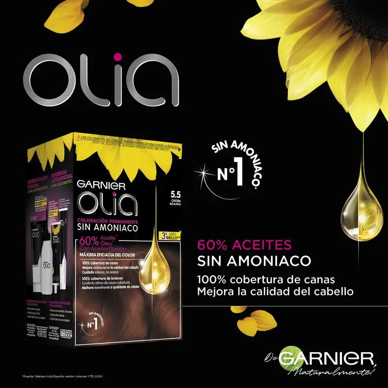 Garnier Olia Permanent Colouring Without Ammonia For A Pleasant Smell With Natural Floral Oils - Mahogany 5.5