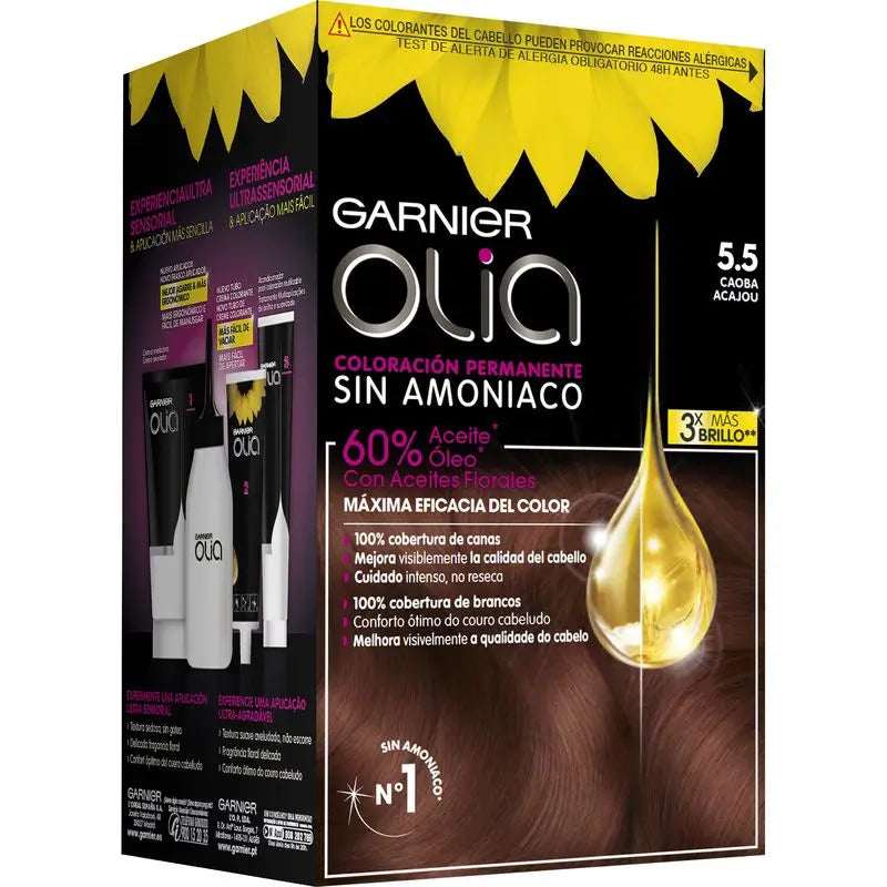 Garnier Olia Permanent Colouring Without Ammonia For A Pleasant Smell With Natural Floral Oils - Mahogany 5.5