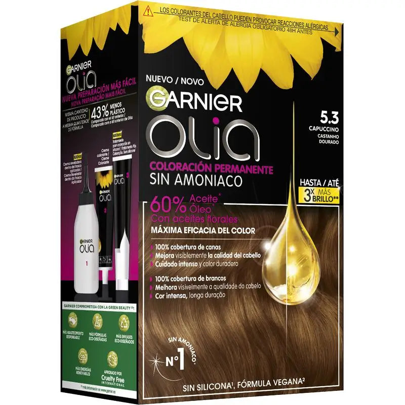 Garnier Olia Permanent Colouring Without Ammonia For A Pleasant Scent With Natural Floral Oils - Cappuccino 5.3