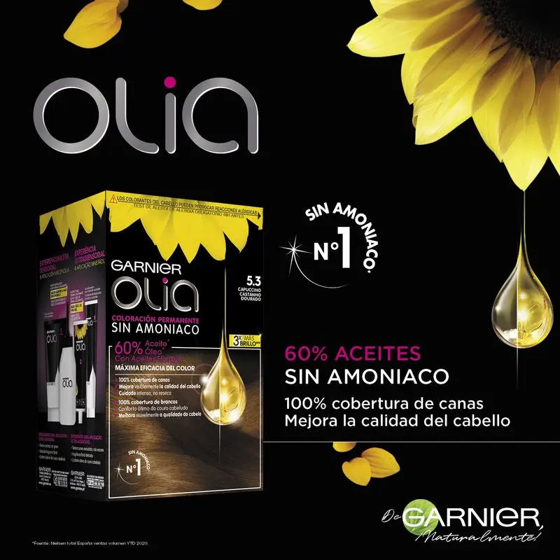 Garnier Olia Permanent Colouring Without Ammonia For A Pleasant Scent With Natural Floral Oils - Cappuccino 5.3