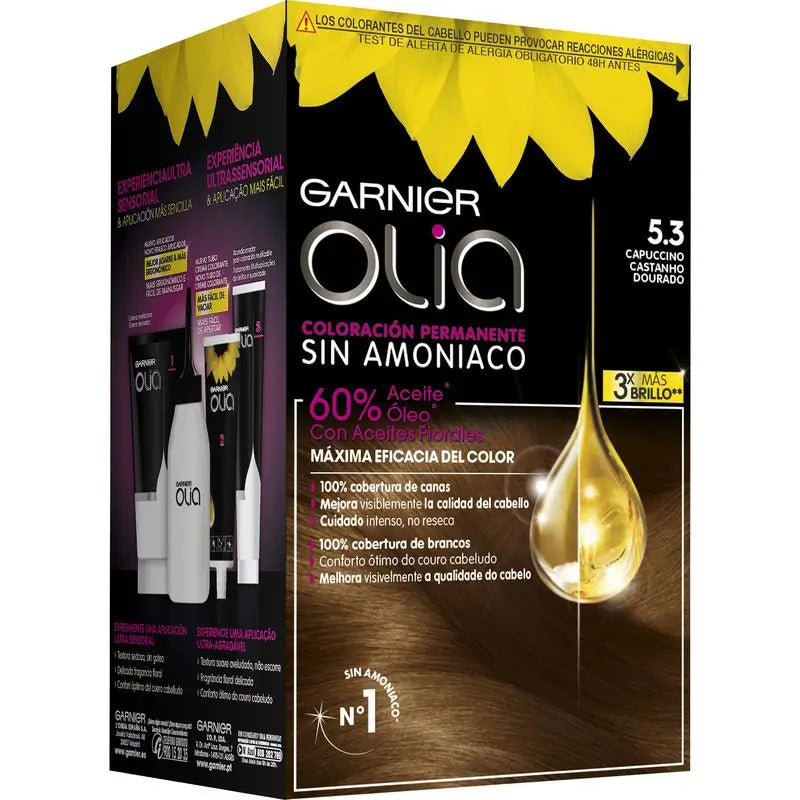 Garnier Olia Permanent Colouring Without Ammonia For A Pleasant Scent With Natural Floral Oils - Cappuccino 5.3