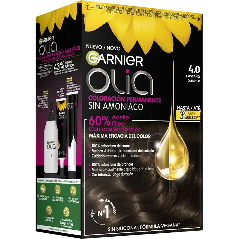 Garnier Olia Permanent Colouring Without Ammonia For A Pleasant Scent With Natural Floral Oils - Chestnut 4.0