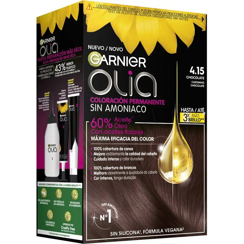 Garnier Olia Permanent Colouring Without Ammonia For A Pleasant Smell With Natural Floral Oils - Chocolate 4.15