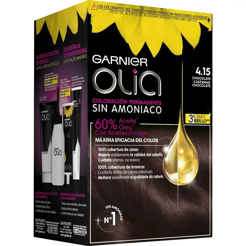 Garnier Olia Permanent Colouring Without Ammonia For A Pleasant Smell With Natural Floral Oils - Chocolate 4.15