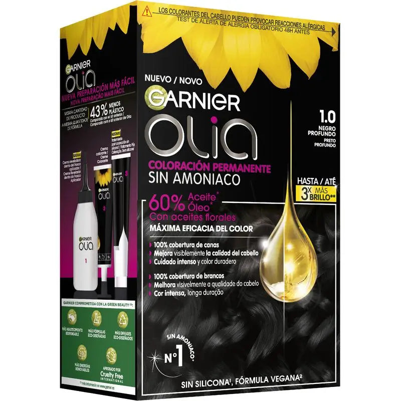 Garnier Olia Permanent Colouring Without Ammonia For A Pleasant Smell With Natural Floral Oils - Ebony Black 1.0