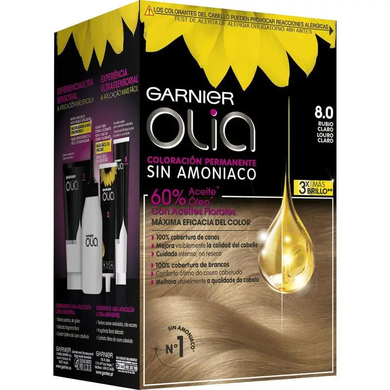 Garnier Olia Ammonia Free Permanent Colouring For A Pleasant Smell With Natural Floral Oils - Light Blonde 8.0