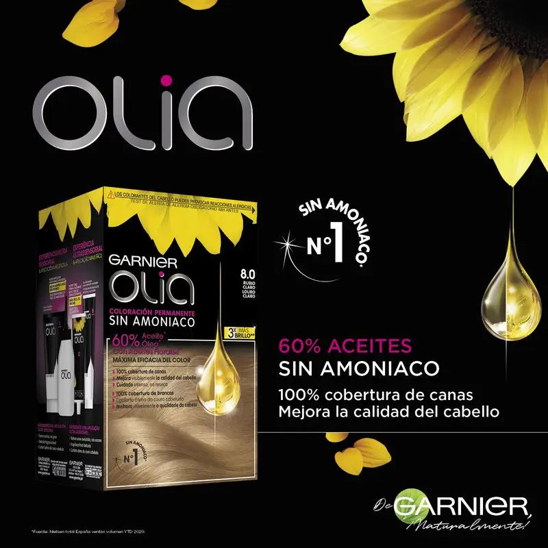 Garnier Olia Ammonia Free Permanent Colouring For A Pleasant Smell With Natural Floral Oils - Light Blonde 8.0