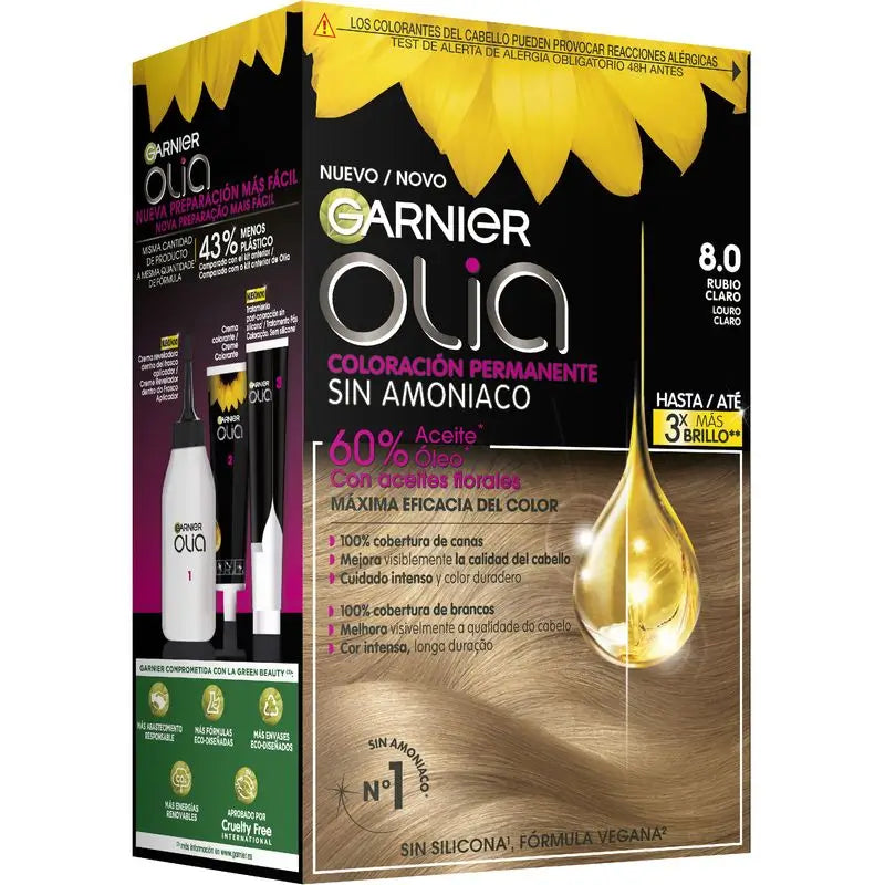 Garnier Olia Ammonia Free Permanent Colouring For A Pleasant Smell With Natural Floral Oils - Light Blonde 8.0