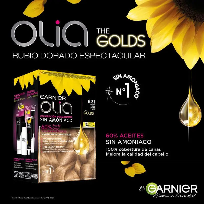 Garnier Olia Ammonia Free Permanent Colouring For A Pleasant Smell With Natural Floral Oils - Honey Blonde 8.31