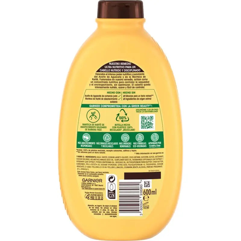 Garnier Original Remedies Avocado Oil & Shea Butter Shampoo For Unruly & Frizzy Hair 600 Ml