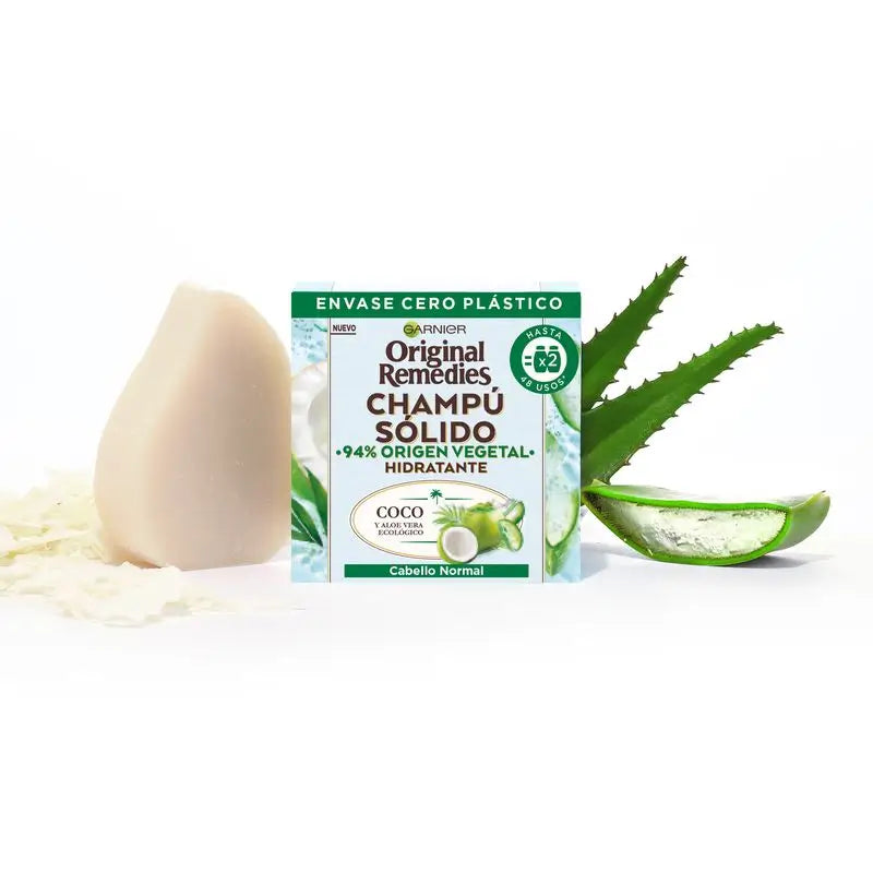 Garnier Original Remedies Solid Shampoo - Coconut & Aloe Vera Organic For Normal Hair, Greasy Roots