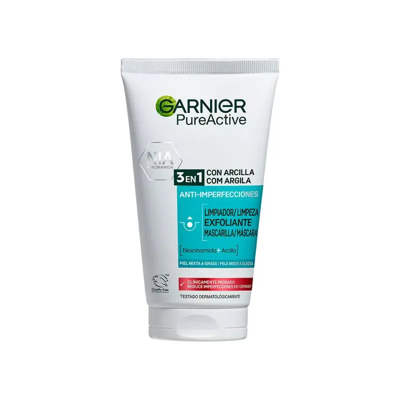 Garnier Pure Active 3 In 1 Gel With Anti-Imperfection Clay - 150 Ml