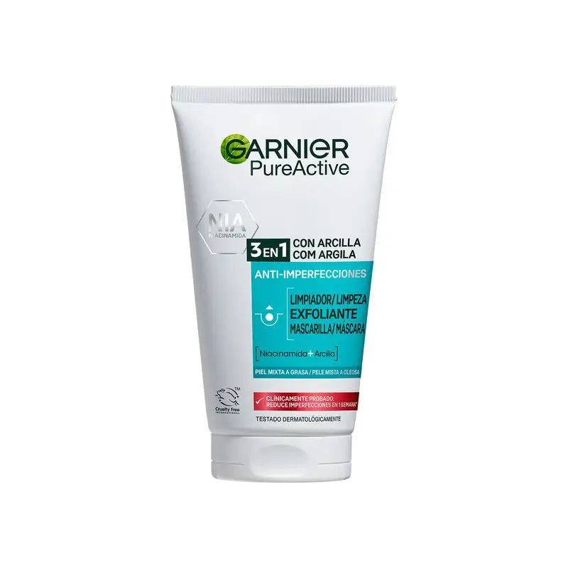 Garnier Pure Active 3 In 1 Gel With Anti-Imperfection Clay - 150 Ml