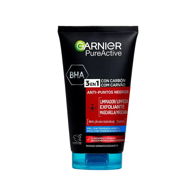 Garnier Pure Active 3 In 1 Gel With Charcoal Anti-Blackheads - 150 Ml