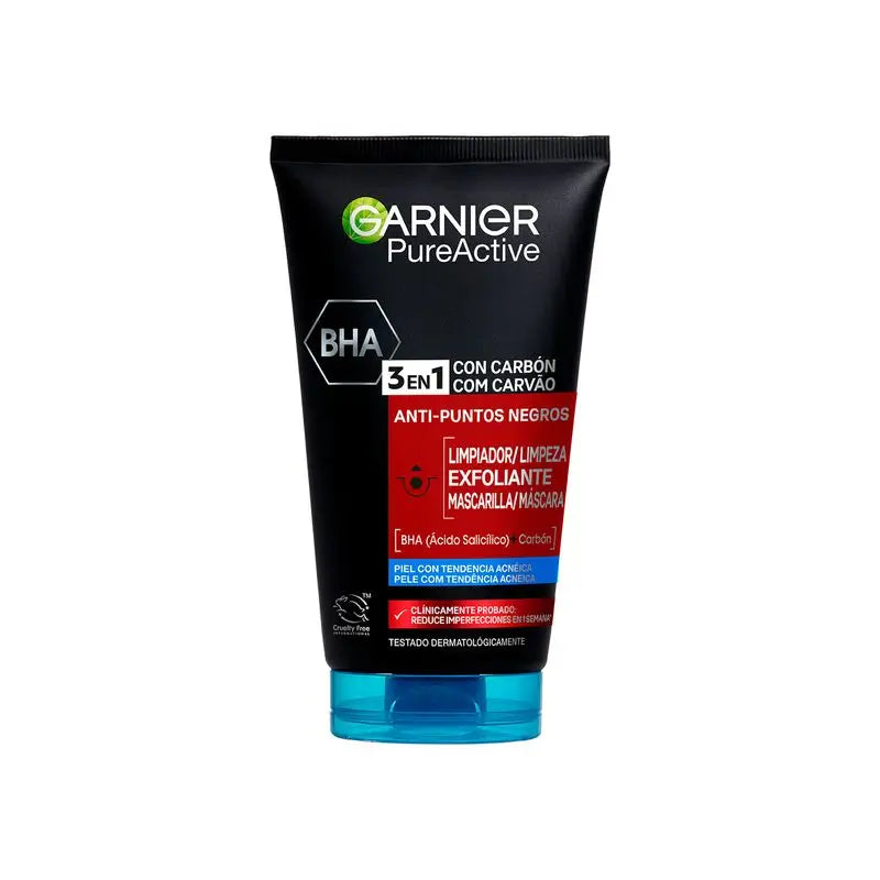 Garnier Pure Active 3 In 1 Gel With Charcoal Anti-Blackheads - 150 Ml