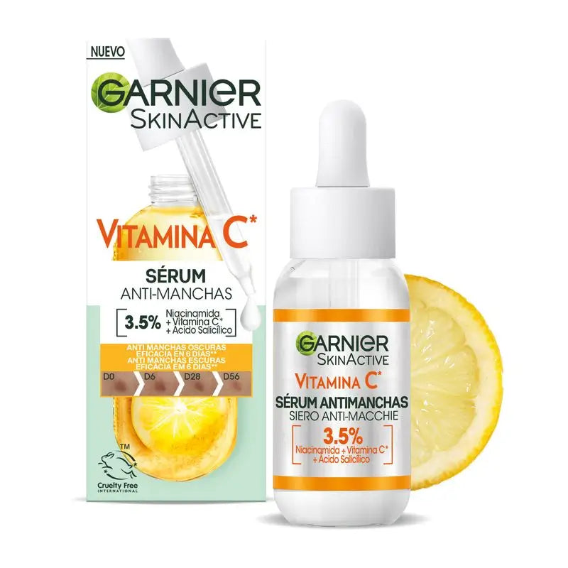 Garnier Anti-Dark Spot Serum with Vitamin C, Niacinamide and Salicylic Acid. Reduces 43% of dark spots.