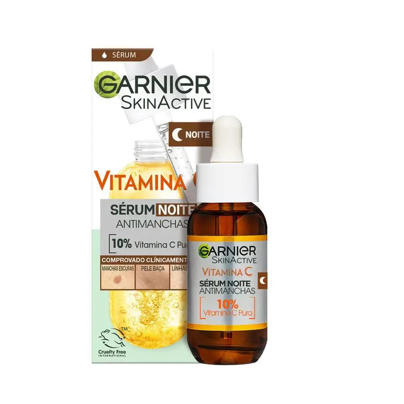 Garnier Anti-Blemish Night Serum with 10% Vitamin C. Results on spots, dull skin and fine lines.