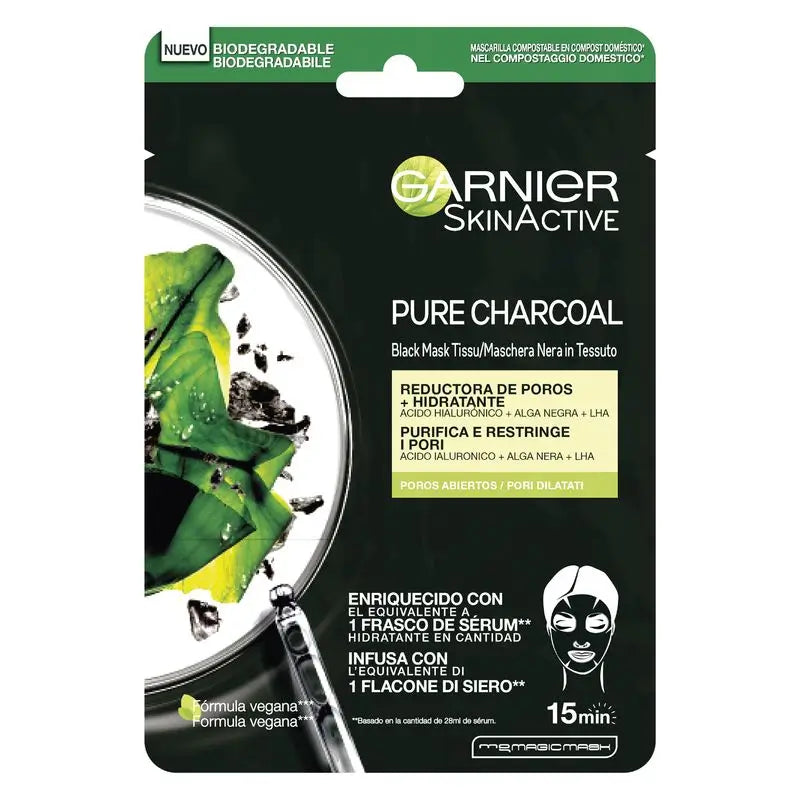 Garnier Skin Active Black Tissue Mask With Black Algae Extract And Hyaluronic Acid For Skin With Enlarged Pores