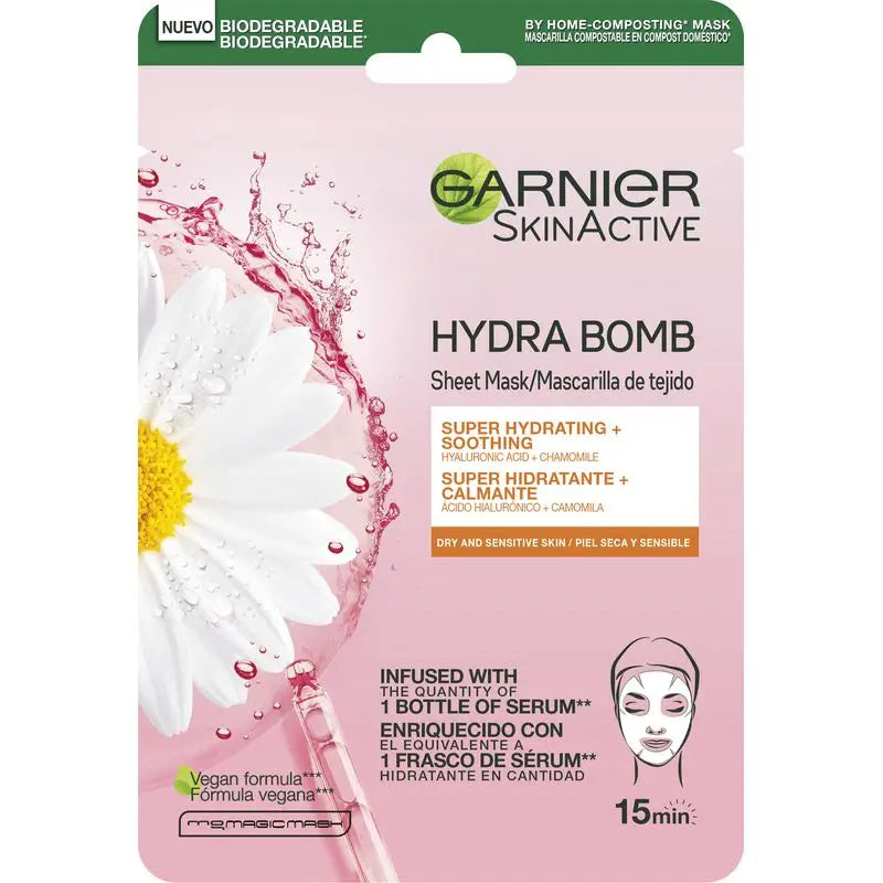 Garnier Skin Active Mask Tissu Hydra Bomb Soothing Moisturising Fabric Mask With Hyaluronic Acid And Chamomile