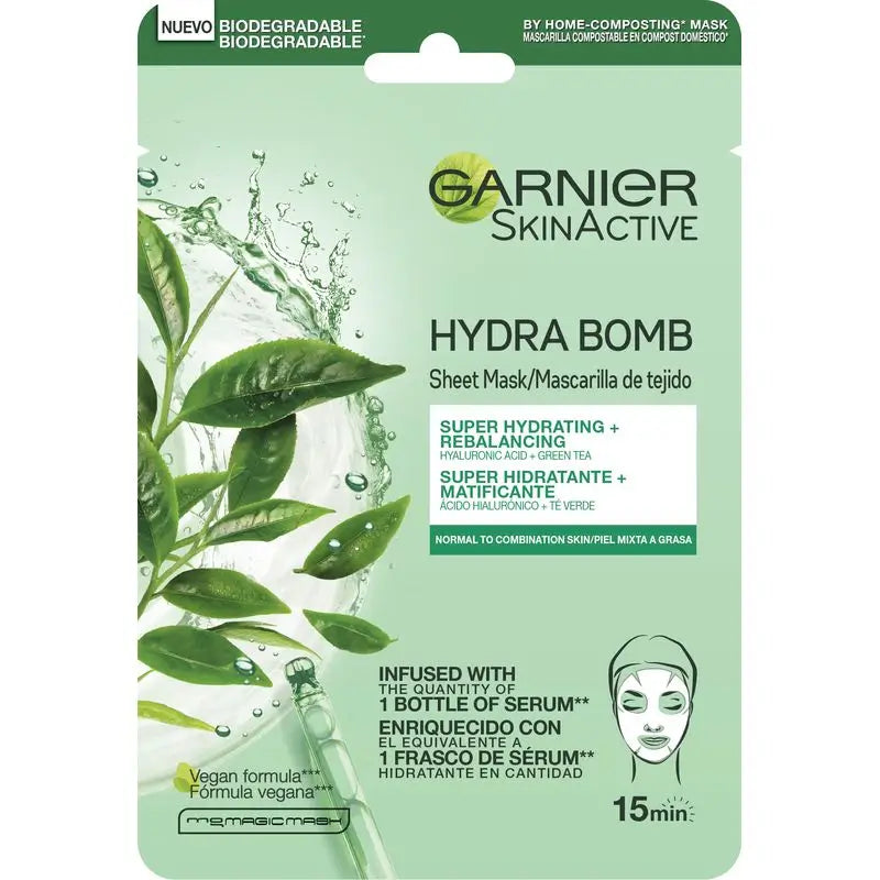 Garnier Skin Active Mask Tissu Hydra Bomb Moisturising Mattifying Fabric Mask With Hyaluronic Acid And Green Tea