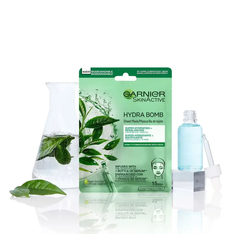 Garnier Skin Active Mask Tissu Hydra Bomb Moisturising Mattifying Fabric Mask With Hyaluronic Acid And Green Tea