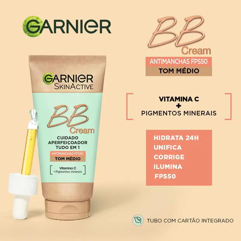 Garnier Skinactive Bb Cream Anti Blemish Bb Cream Spf50 Medium Tone Moisturising All In One With Colour Spf50, 50Ml