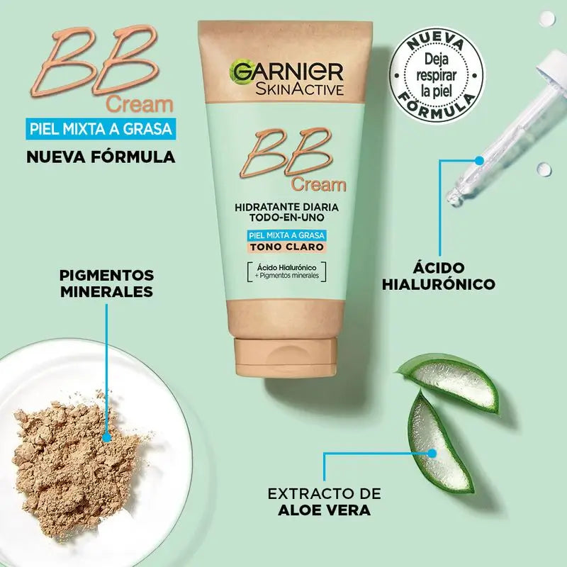 Garnier Skinactive Mattifying Bb Cream For Combination To Oily Skin Light Tone. All In One Moisturiser With Colour Spf 25, 50Ml