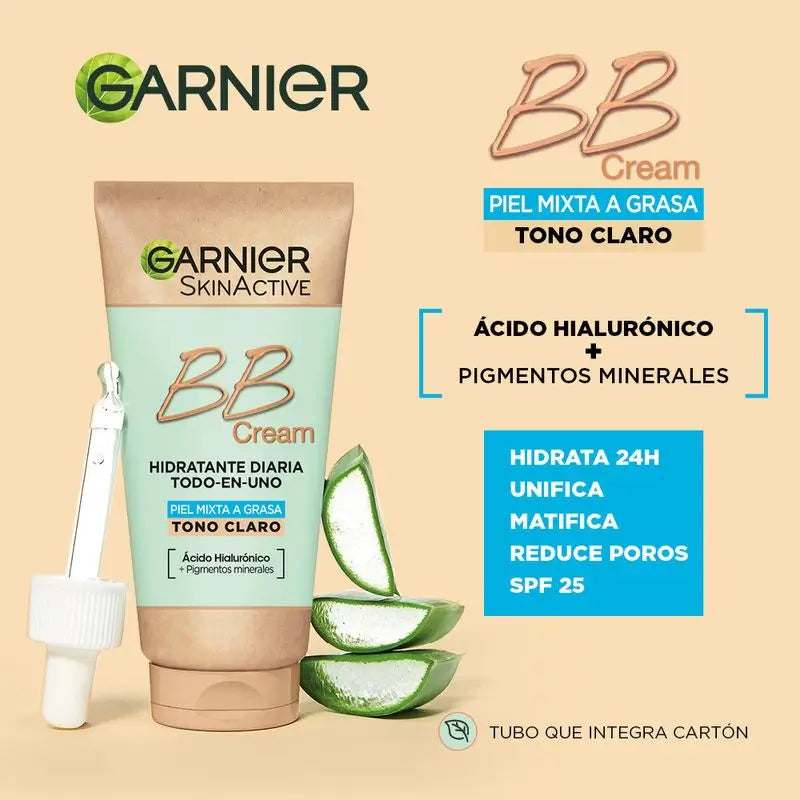 Garnier Skinactive Mattifying Bb Cream For Combination To Oily Skin Light Tone. All In One Moisturiser With Colour Spf 25, 50Ml