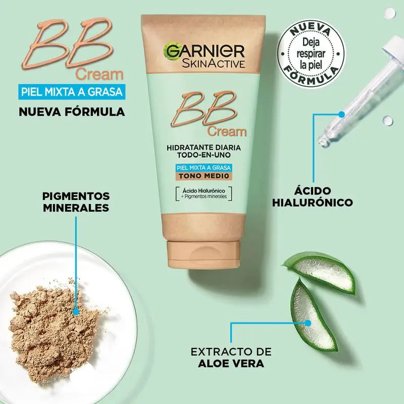 Garnier Skinactive Mattifying Bb Cream For Combination To Oily Skin Medium Tone. All In One Moisturiser With Colour Spf 25, 50Ml