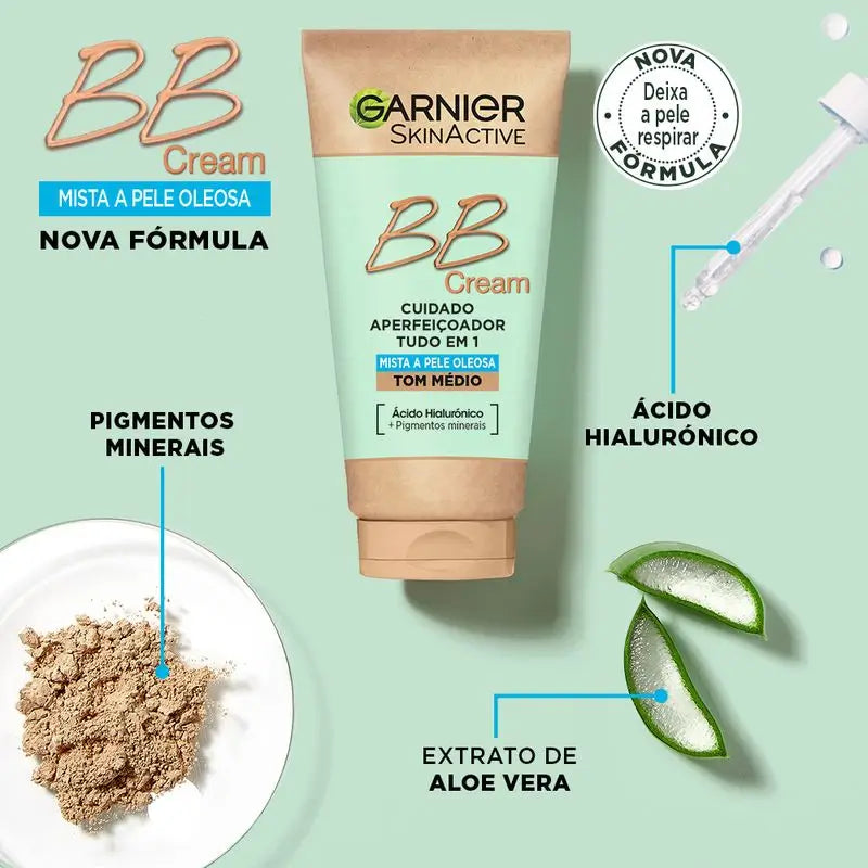 Garnier Skinactive Mattifying Bb Cream For Combination To Oily Skin Medium Tone. All In One Moisturiser With Colour Spf 25, 50Ml