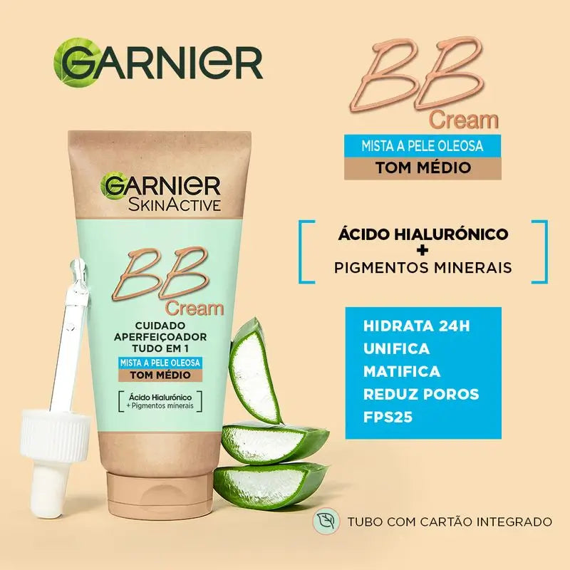 Garnier Skinactive Mattifying Bb Cream For Combination To Oily Skin Medium Tone. All In One Moisturiser With Colour Spf 25, 50Ml