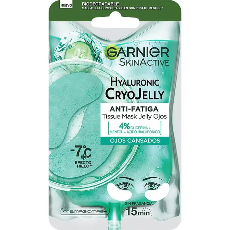 Garnier Tissue Mask Hyaluronic Cryo Jelly Anti-Fatigue Eye Contour Mask. 4% Glycerin + Menthol + Hyaluronic Acid.