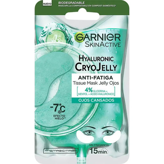 Garnier Tissue Mask Hyaluronic Cryo Jelly Anti-Fatigue Eye Contour Mask. 4% Glycerin + Menthol + Hyaluronic Acid.