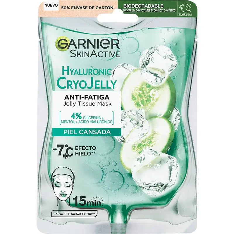 Garnier Tissue Mask Hyaluronic Cryo Jelly Anti-Fatigue For Tired Skin. 4% Glycerin + Menthol + Hyaluronic Acid.