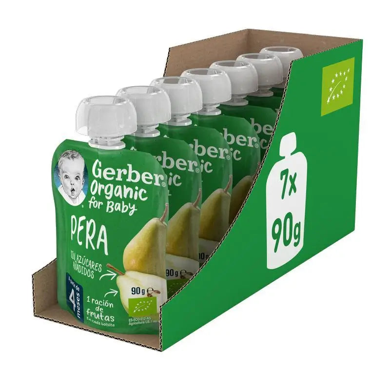 GERBER Pack Pouches Of Organic Pear , 90g x 7 units